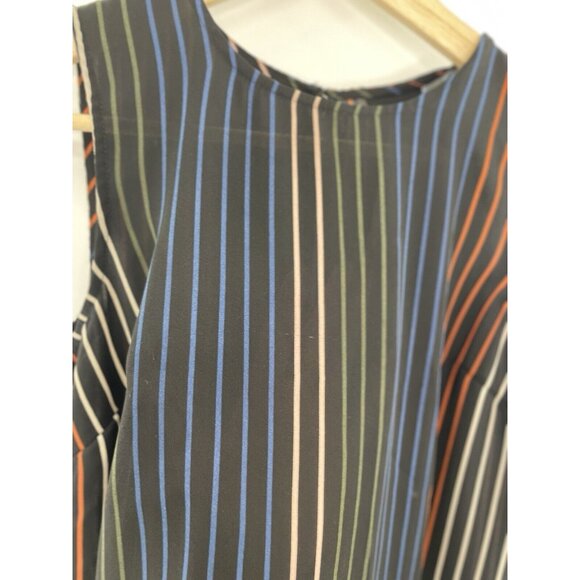 Who What Wear Striped Hi Low Chiffon Boho  Keyhole Back Blouse Sz XS Side Slits - Picture 4 of 10